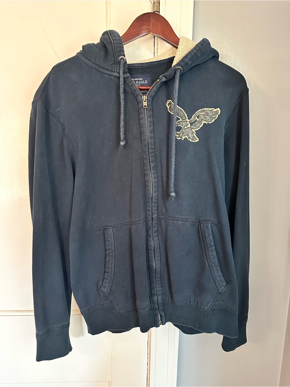 American Eagle Outfitters Dark Navy Full-Zip Hoodie with Eagle Patch